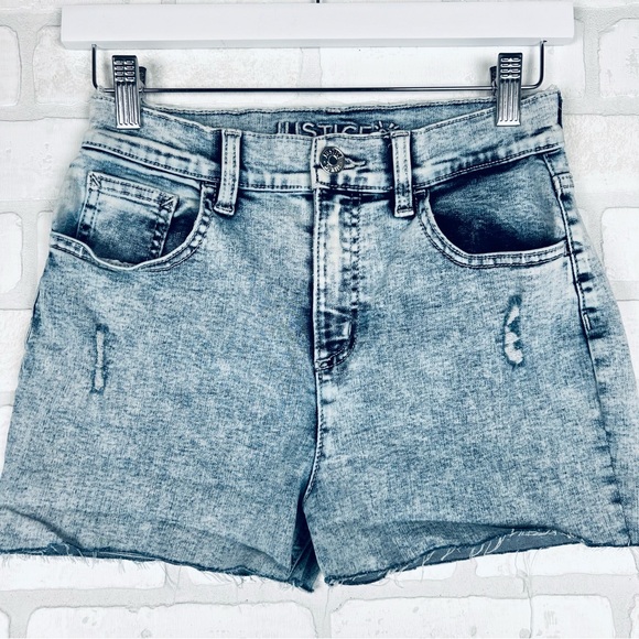 Justice Premium Denim Girls Jean Short Light Blue Acid Wash Shorts Size 16 - Picture 5 of 11
